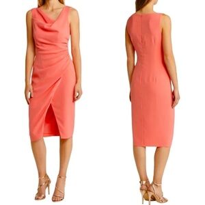 NWOT Black Halo Legend Sleeveless Ruched Sheath Dress in Flamingo sz 10